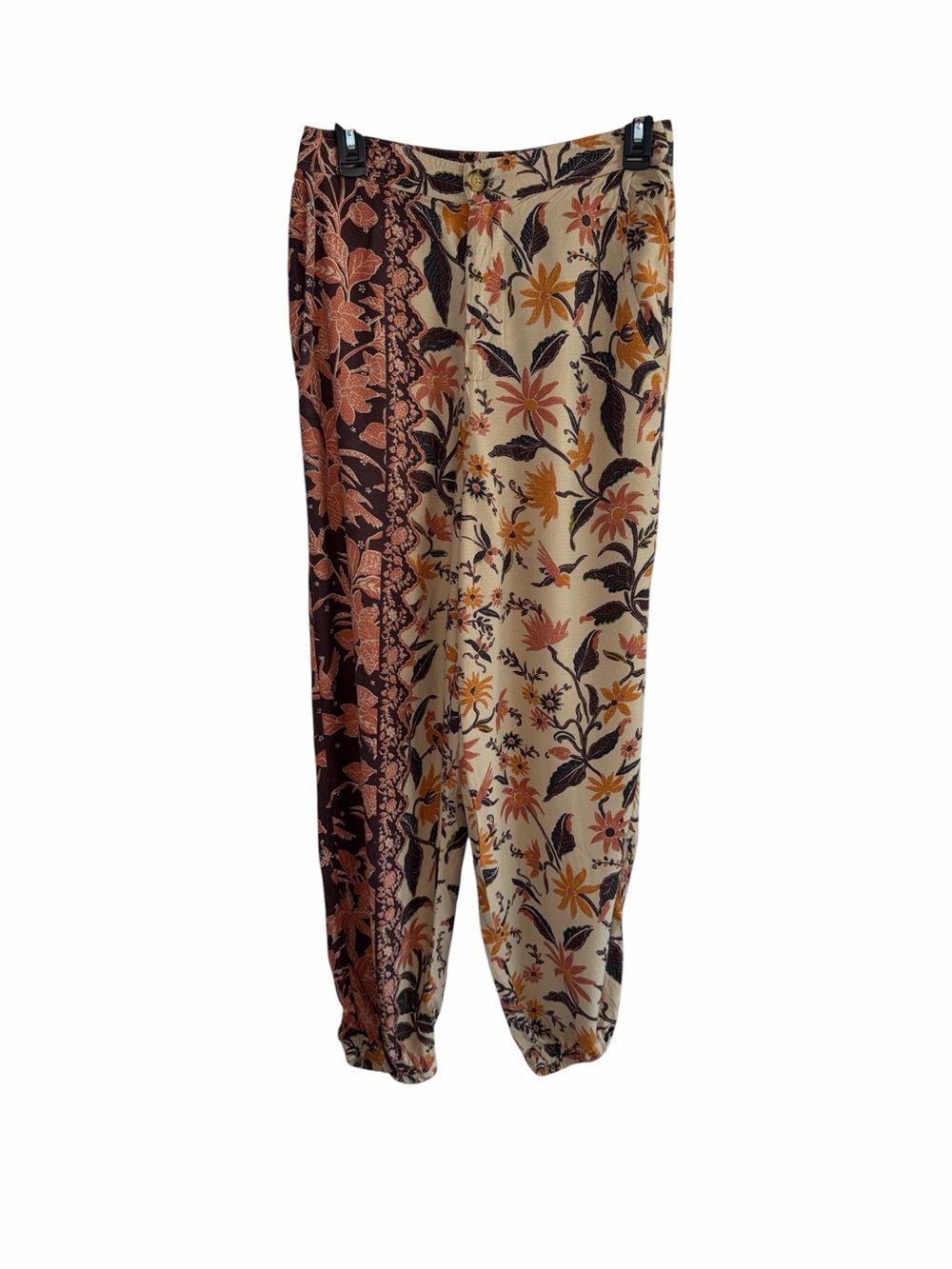 Anthropologie Smocked Balloon Leg Pants Jogger Leaf Floral Beige Brown Size 4 - Picture 6 of 14